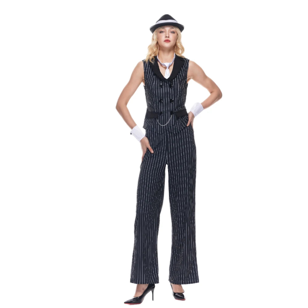 EraSpooky Women Gangster Costume Adult 1920s Pinstripe Suit, Include Sleeveless