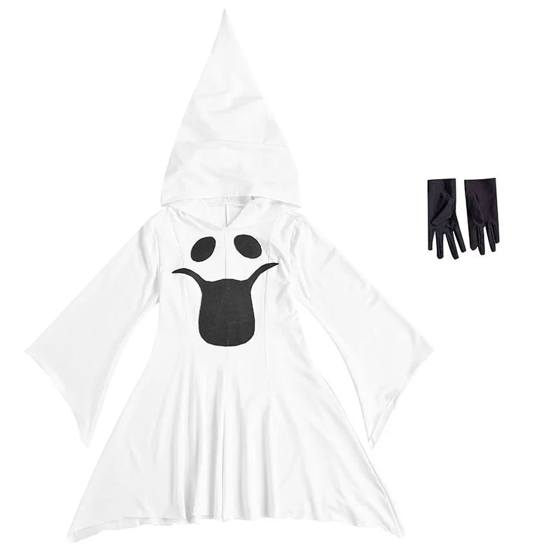 Kid Viral Halloween Bashful Ghost Costume White Printed Dress with Wide Sleeves Pointed - View 6