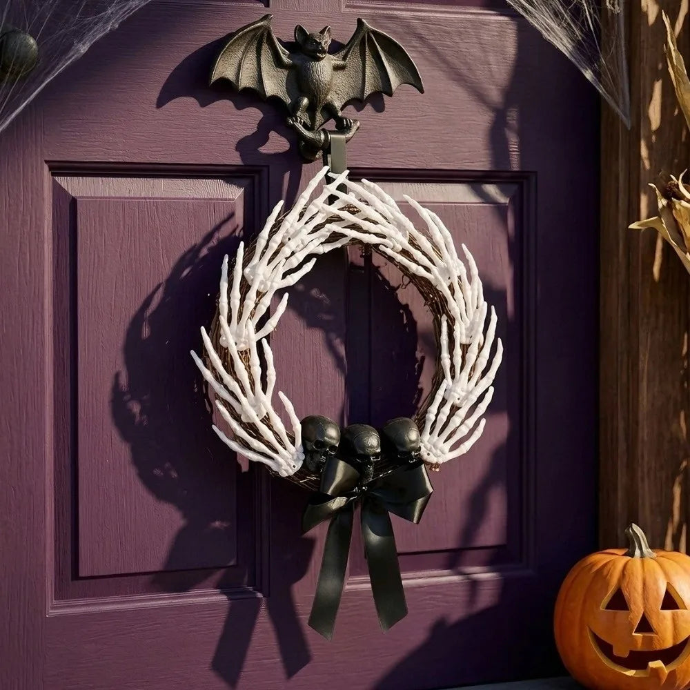 Dark Style Halloween Skeleton Hand Wreath Black Ribbon Black Bow Halloween - product image 1