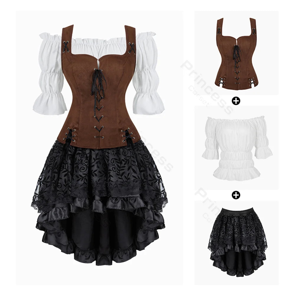 Pirate Dress Costume Halloween Cosplay Outfit Medieval Renaissance Dress Shoulder Off Women Costume XS-XXXL - product image 1