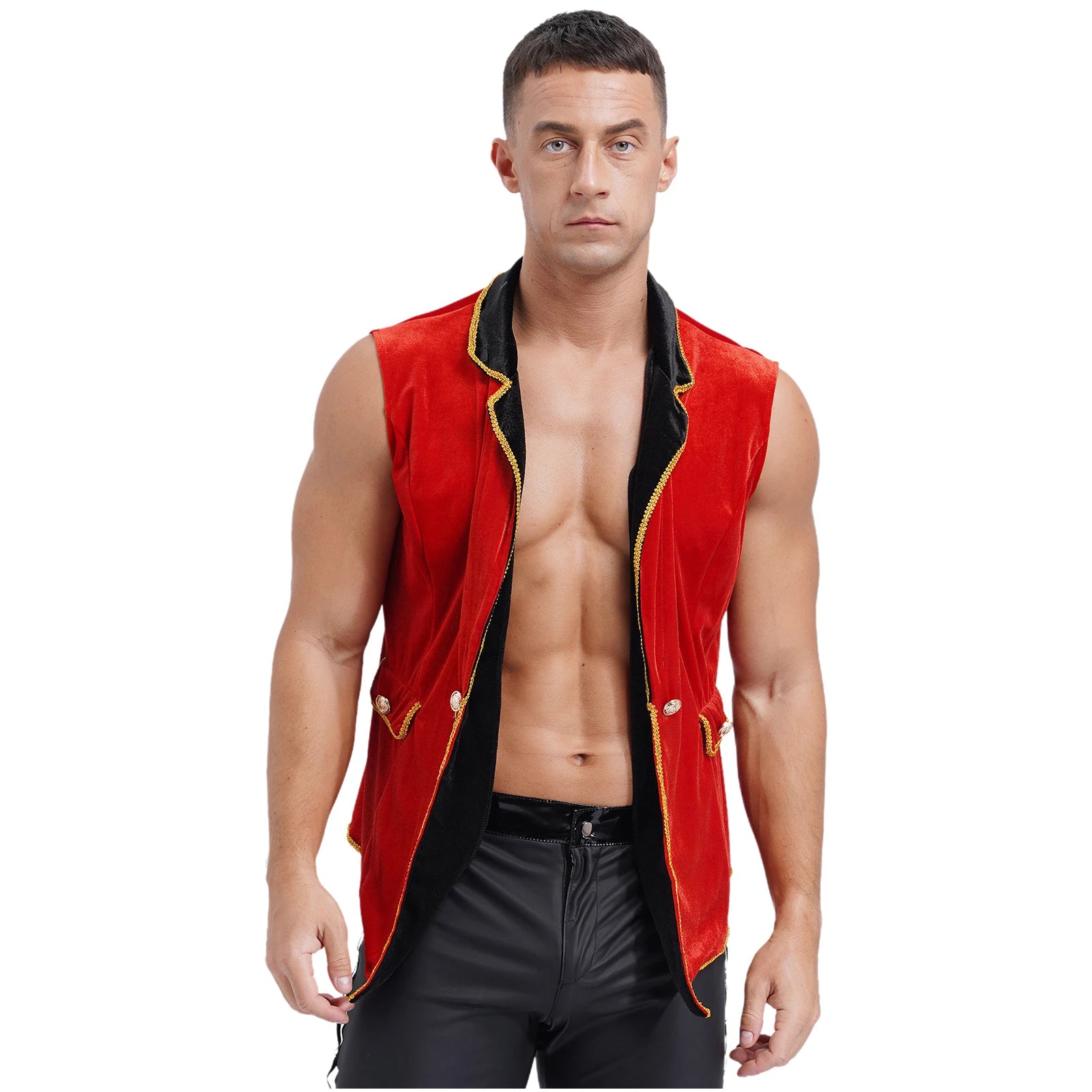 Men's Circus Ringmaster Tailcoat Sleeveless Vest Jacket Lion Tamer Halloween Costume