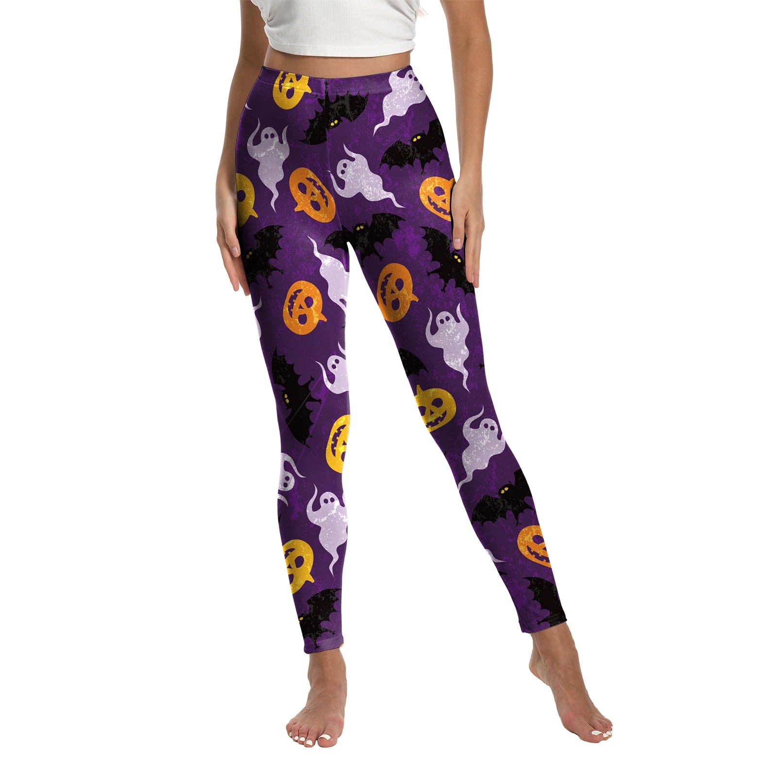 Women's Spooky Pumpkin Stripe Leggings - alternate view 11