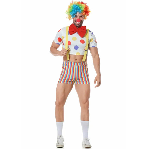 Adult Male Costume Circus Clown Costumes Halloween Joke Dress with Wig Outfits - XL / multicolour