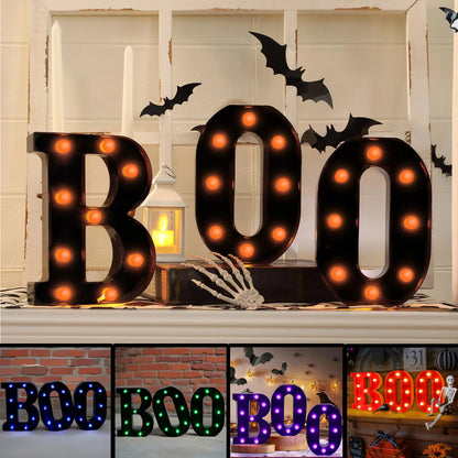 Halloween Decorations-3 LED Marquee Light up Letters "BOO" Sign Halloween Decor for Kitchen Tabletop Fireplace Mantel Party