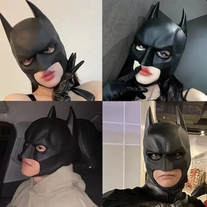 Halloween Black Bat Mask Superhero Costume Prop Dark Knight Style Cowl Latex Half Face - View 4