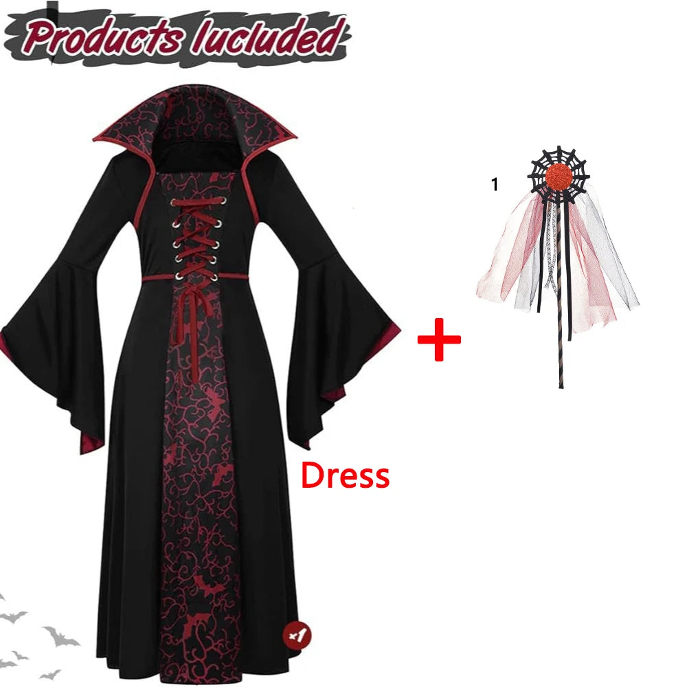 Kids Spooky Ghost Bride Fancy Dress Floral Print High Neck Flare Sleeve Gown - product image 9