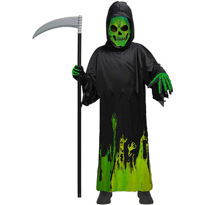 Horror Death Cosplay Costume Skull Face Mask Luminous Ghost Reaper Robe Halloween Skull Hooded Cloak Outfit - product image 3