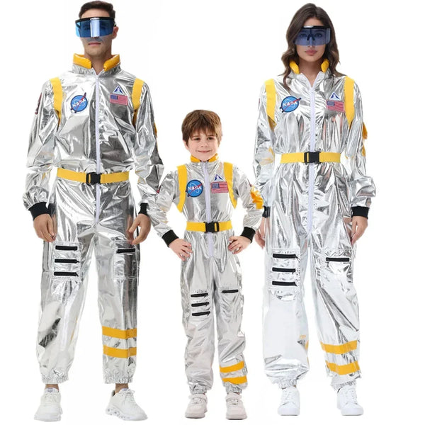Adult Children Astronaut Costume Silver Spaceman Men Women Space Suit Cosplay Halloween Dress Up Costume - product image 1