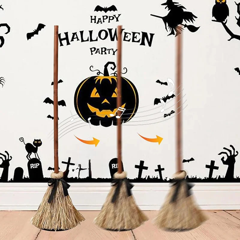 Halloween Floating Witch Broom with Witch Hat Haunted Dancing Moving Prop - product image 1