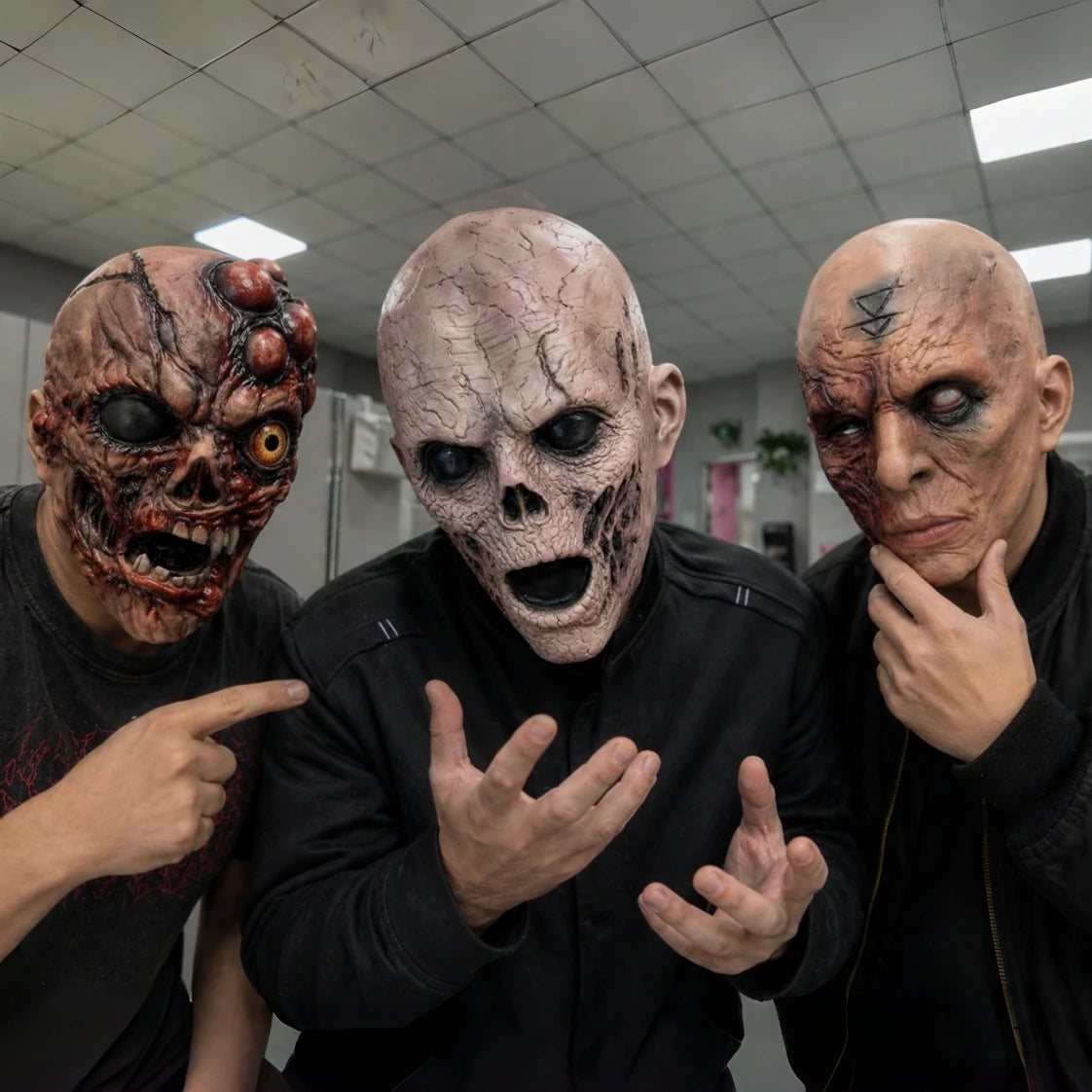 Horror Zombie Demon Mask 3Pcs Set Full Head Latex Creepy Monster Adult Halloween Cosplay Costume Party Prop - product image 2