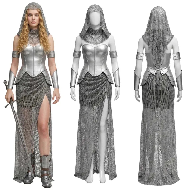 Women's Medieval Knight Warrior Renaissance Costume - Silver XS