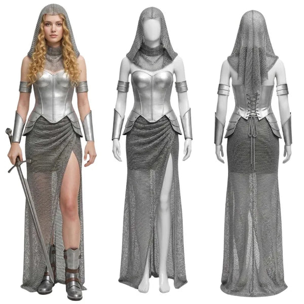 Women's Medieval Knight Warrior Renaissance Costume - Silver XS
