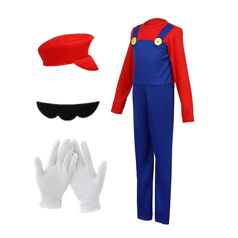 Men's Plumber Hat Fake Beard Cartoon Game Funny Red Green Yellow Purple Gloves - alternate view 7