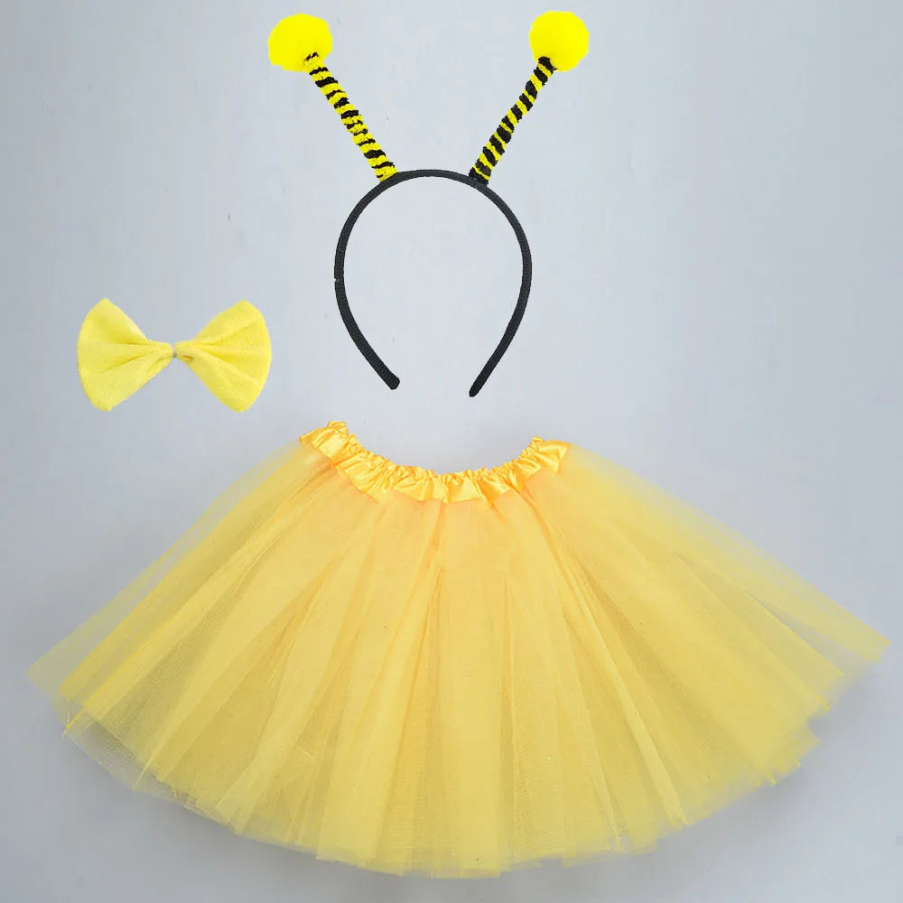 Halloween Girl Women Red Bug Ladybug Black Ant Yellow Bee Animal Costume Headband Skirt - set 5 / for 4- 10 years