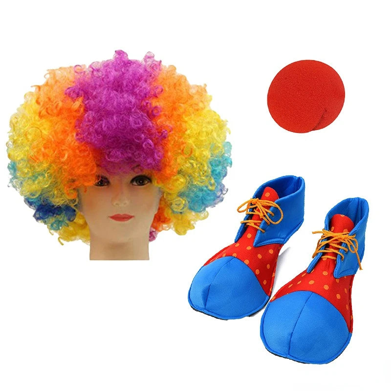 Clown Costume - Nose Wig Bow Tie Shoes Headband Gloves Hat Stockings and Vest Dress Up - 4 / One Size