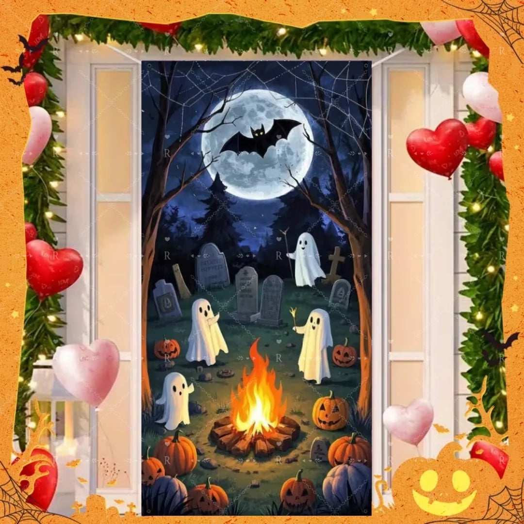 Happy Halloween Decor Door Cover Banner Horror Night Castle Bat Ghost Pumpkin - product image 28