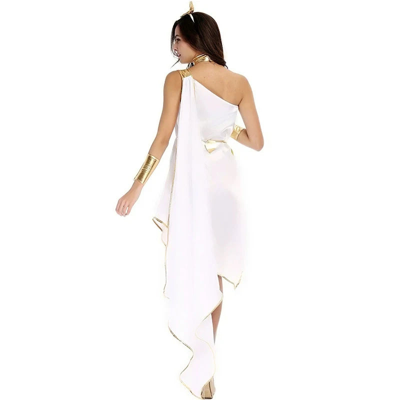 Lady Halloween Ancient Greek Goddess Athena Costume Asymmetrical Egyptian Robe Costume - View 4