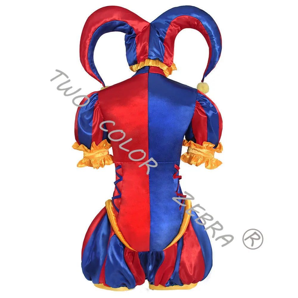 Digital Circus Pomni Costume Women's Red Blue Clown Suit Matching Hat Pom Poms Wig - Only Wig / XXL