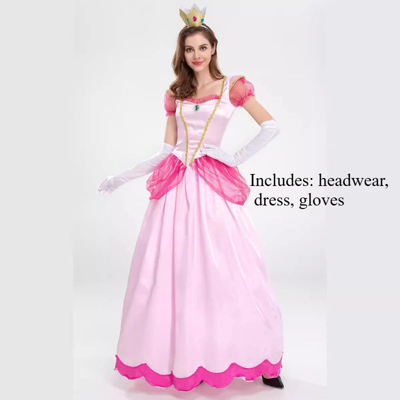 Women's Princess Peach-Inspired Costume – Pink Royal Dress, 3-Piece Set