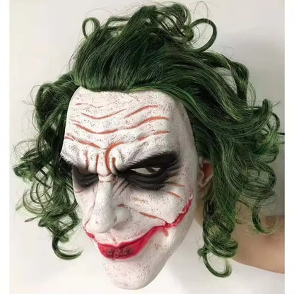 Halloween Latex Clown Mask Bat Knight Costume Horror Scary Joker Masks with Green Hair Wig - View 4