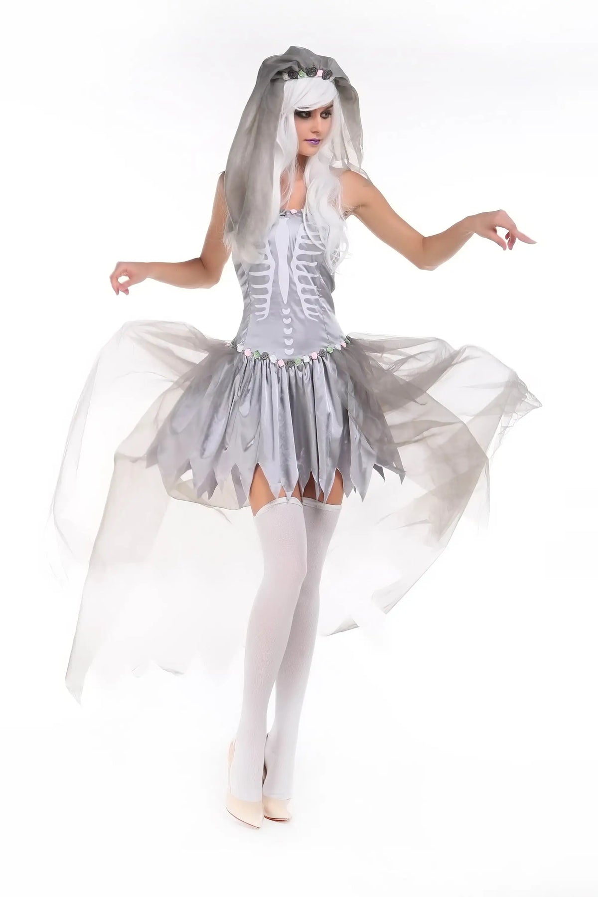 Women's Zombie Corpse Bride Costume Dress – Gray, One Size