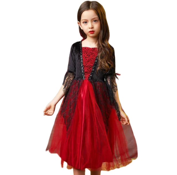 Kids' Vampire Fantasy Tutu Gothic Feather Halloween Costume - Orange / 59.1 in (150 cm)