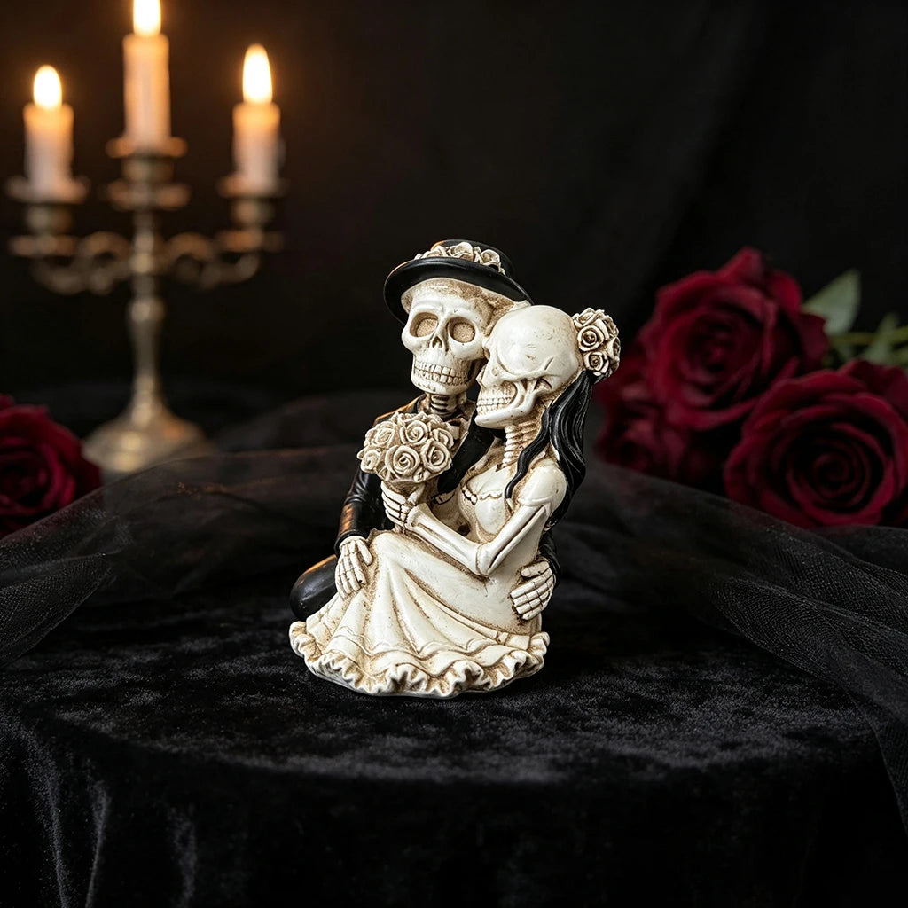 Skeleton Wedding Couple Figurine Gothic Skull Bride Groom Statue Till Death - product image 5