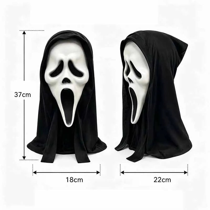 Ghost Face Scream Mask with Black Hood Latex Scary Mask Halloween Cosplay Party Haunted House Costume Prop - product image 3