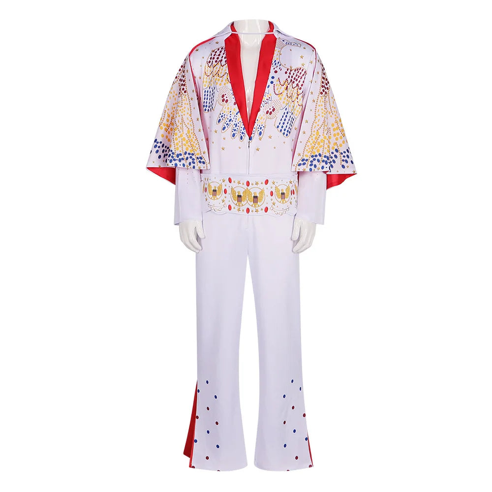 Elvises Costume Anime Presleleying Rocker Performance Uniform Halloween Outfits Set for - 3pcs / XXL