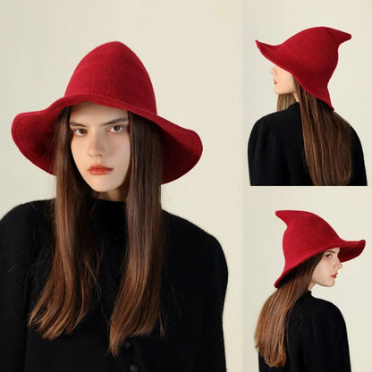 Women's Witch Hat for Halloween Wool Hats Wide Brim Spire Knitted Cap Party and Daily - product image 3