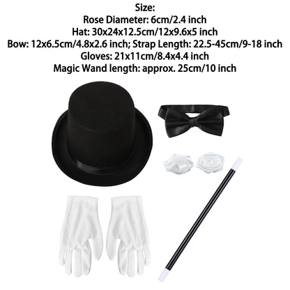 Magician Accessories Bowler Hat Satin Bow Tie Ribbon Roses And Magic Wand Gloves - alternate view 5