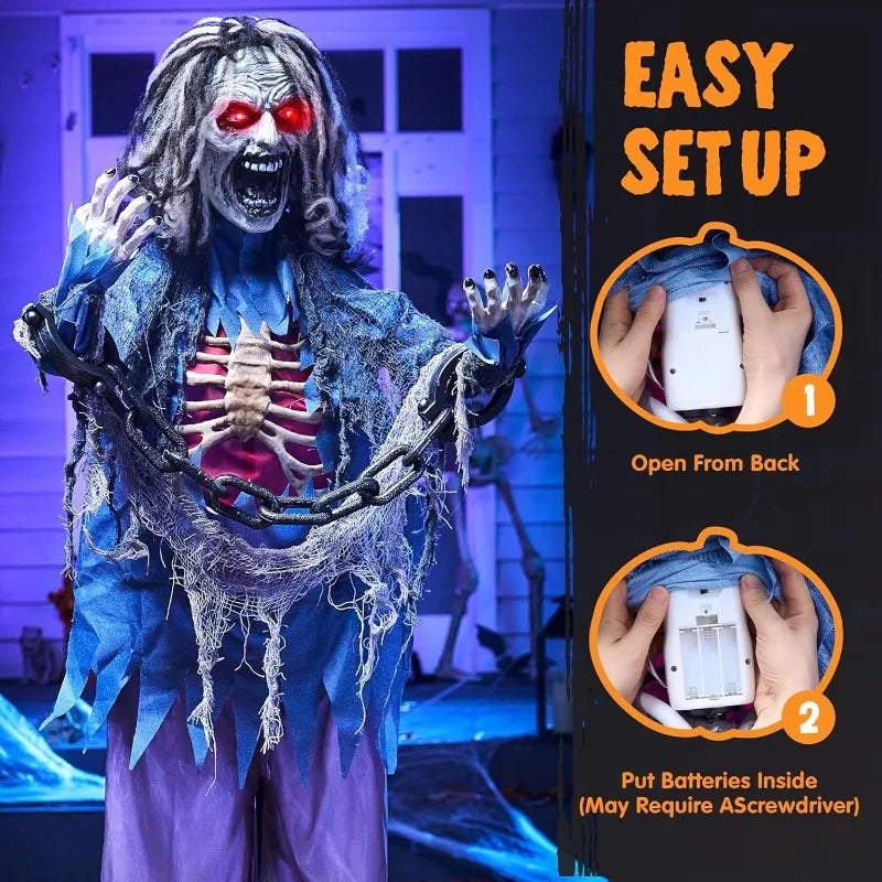 68" Zombie Decorations Standing Zombie Animatronics Decor with Chain