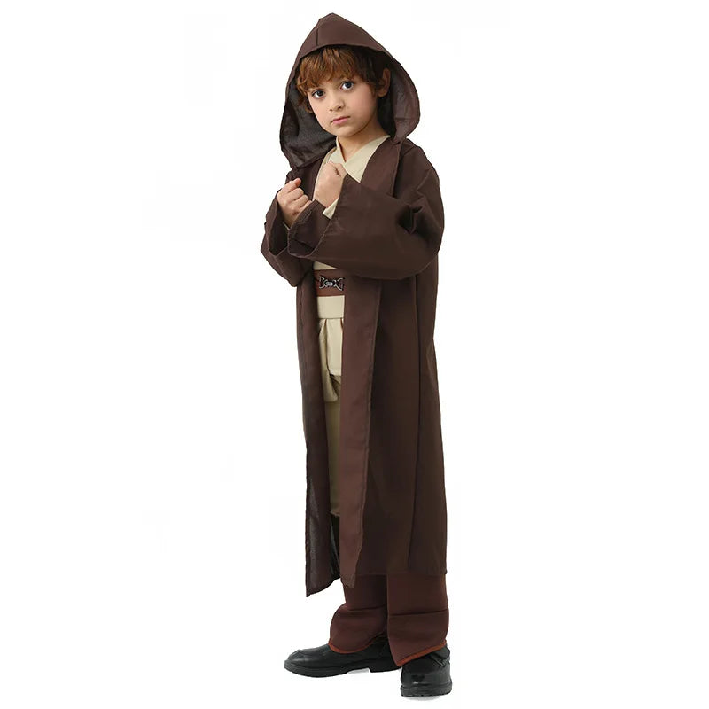 Children Boys Deluxe Knight Warrior Movie Character Cosplay Costume Kids Halloween Anakin Skywalker Hooded Robe Cloak Outfits
