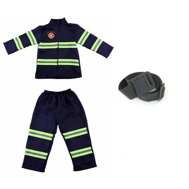 Children Fireman Cosplay Costume Boys Girls Halloween Carnival Party Sam Fireman Uniform Workwear
