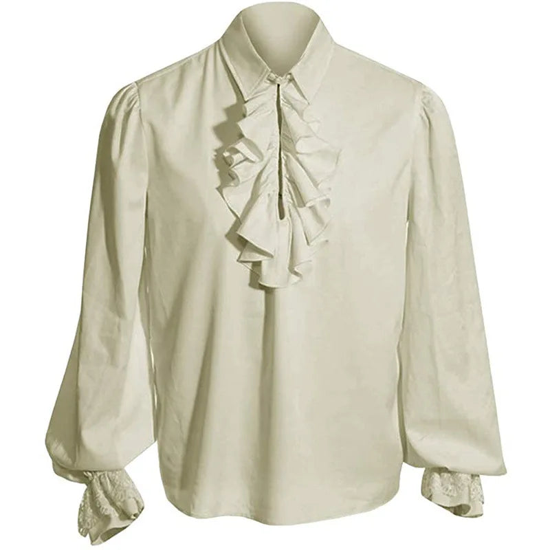 Men's Gothic Costume Set Black Medieval Gentleman Tailcoat Shirt Steampunk Halloween - white shirt / S