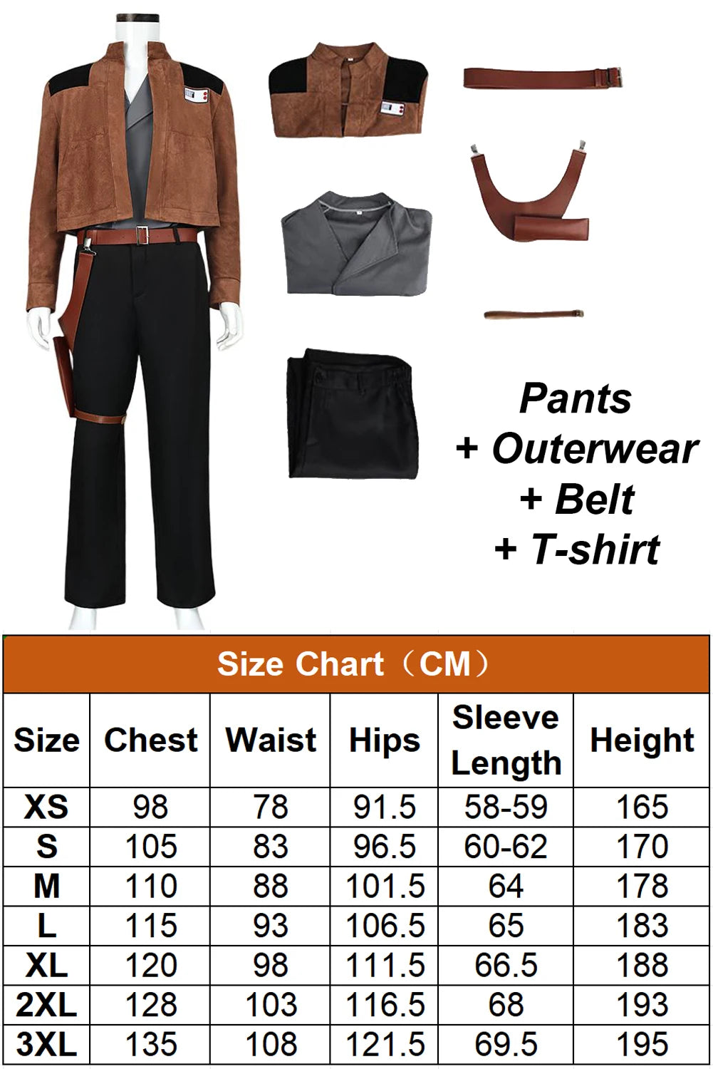 Han Costume for Men Solo Belt Movie Space Battle Man Costume Halloween Adult Male Outfits - Body Data / XXL