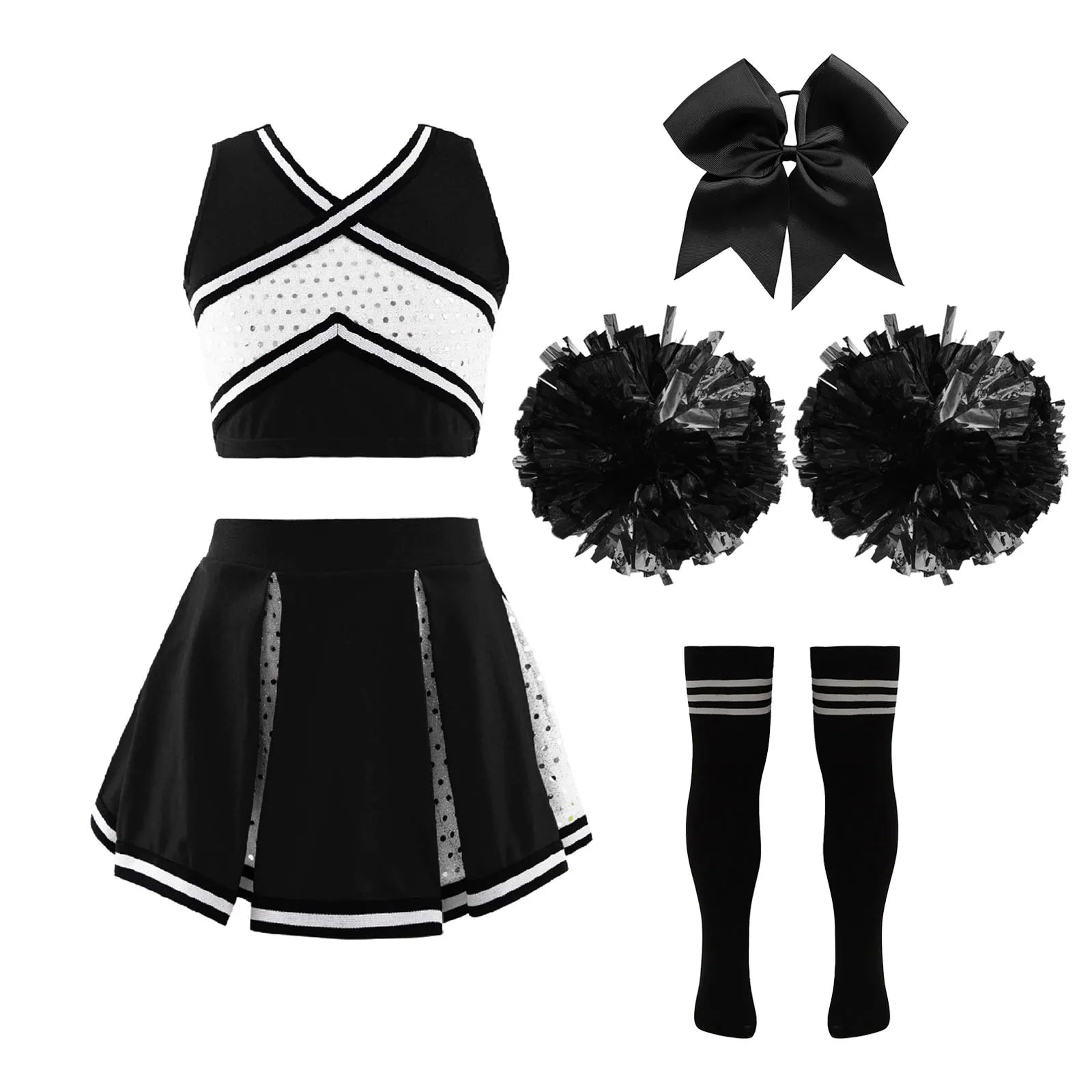 Girl Costume Cheerleader Costume Cheerleading Uniform Outfit Sequins Crop Top Skirt