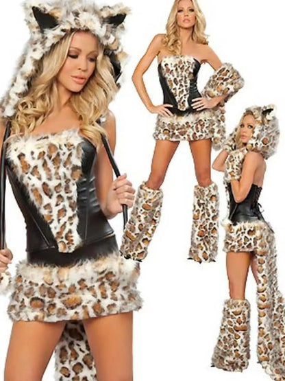 Adult female sexy and cute green caterpillar frog Halloween party fox costume animal role-playing costume and big tail costume