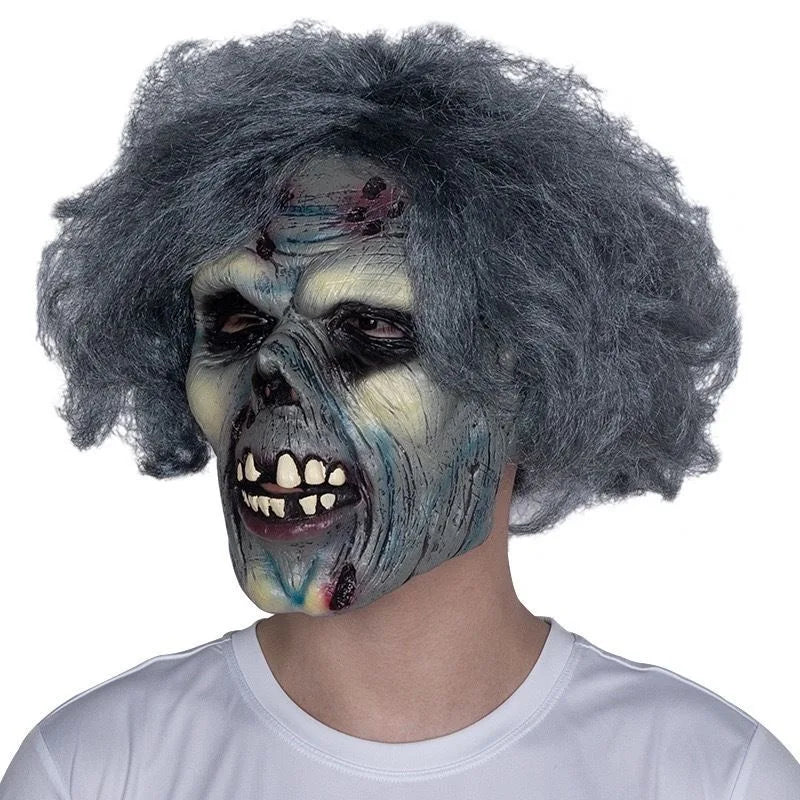 Gray-Haired Zombie Latex Mask – Scary Halloween Horror