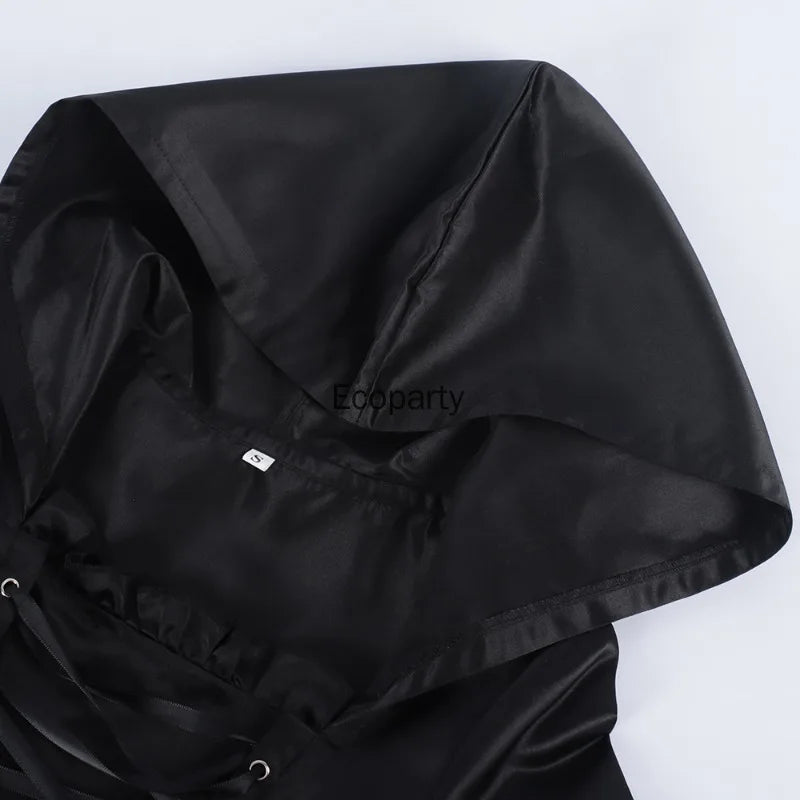 Renaissance Gothic Hooded Dress for Women Black Square Neck Flare Sleeve Big Swing Long Dresses Female - product image 4