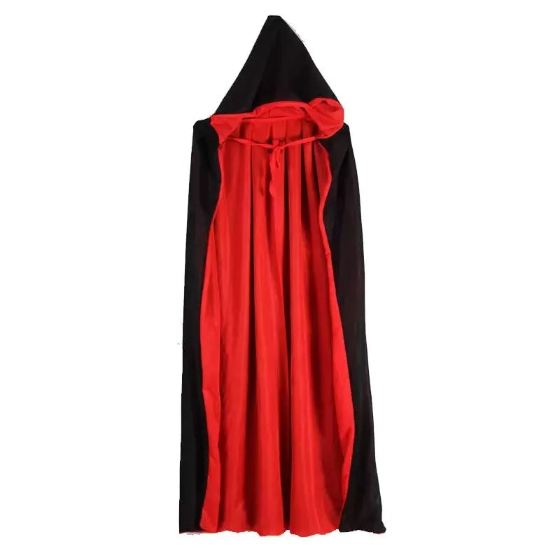 Halloween Women Men Costume Adult Stand Collar Hooded Cape Black Red Reversible Cap - LW2012 / M