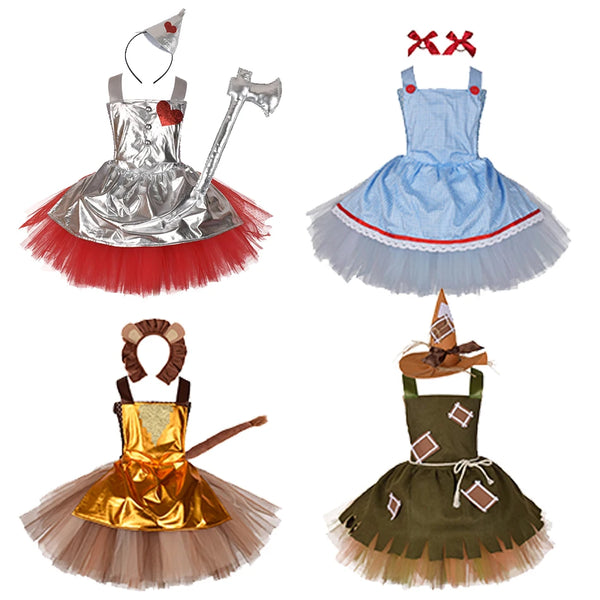 Girls Clown Witch Costume Wizard Halloween Scarecrow Tin Man Cowardly Lion Dress Up Dress - sets B / 6-12M