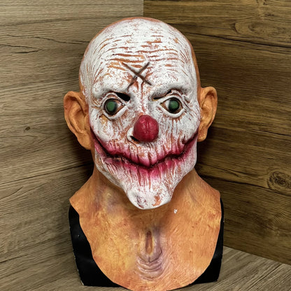 1PC Realistic Scary Clown Mask Horror Halloween Costume Props Haunted House Full Head - Red Nosed Clown Mask