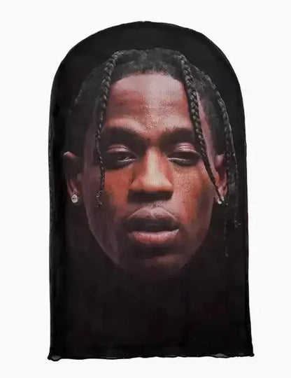 Costume Headwear Hip Hop Hood Hat Headgear 3D Printed Kanye Mask Elastic Mesh Halloween - 11