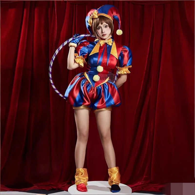 Pomni Costume Anime the Amazing Clown Jumpsuit Digital Circus Uniform Women's Halloween - only Wig / M