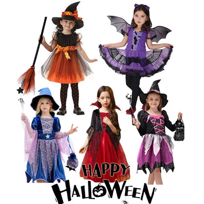 Halloween Costume for Girls Dress Scarlet Witch Vampire Devil Ghost Bat Dress Up Kids - B / 1Y (Size 90)