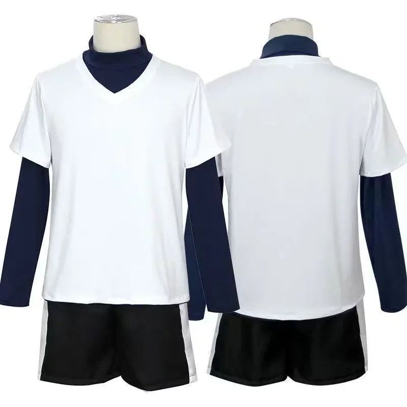 Hunter X Hunter Killua Zoldyck Costume Whiter Short Sleeve and Black Shorts Suit for Man - Clothing only / XL