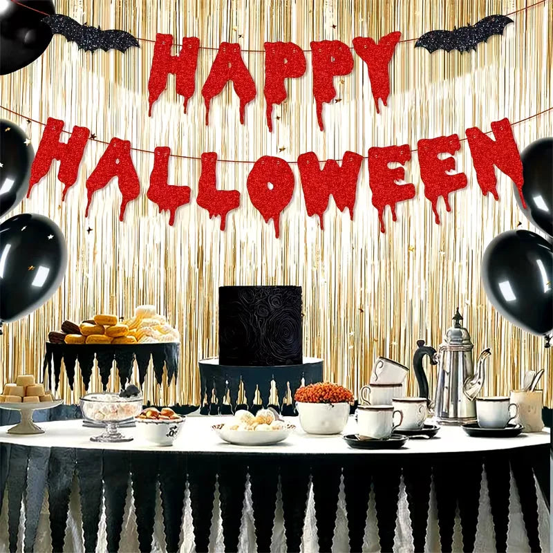 Glitter Red Happy Halloween Paper Banner With Rope Halloween Party Garland - product image 1