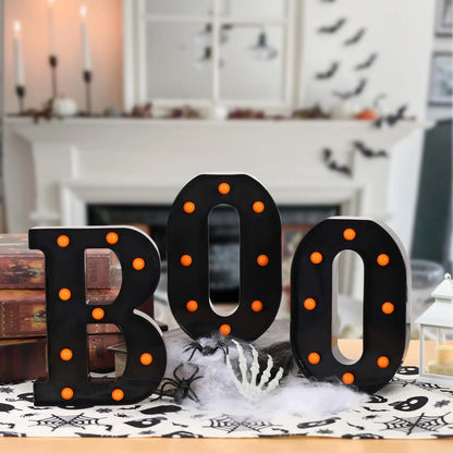 Halloween Decorations-3 LED Marquee Light up Letters "BOO" Sign Halloween Decor for Kitchen Tabletop Fireplace Mantel Party
