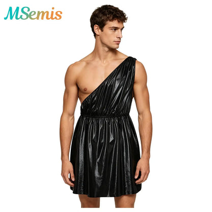 Men's Ancient Greek Roman Halloween Costume Mythology Costume Metallic Shiny Toga One - Gold / L